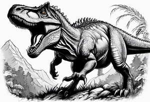 dinossauro ti-rex abraçado em um anjo tattoo idea