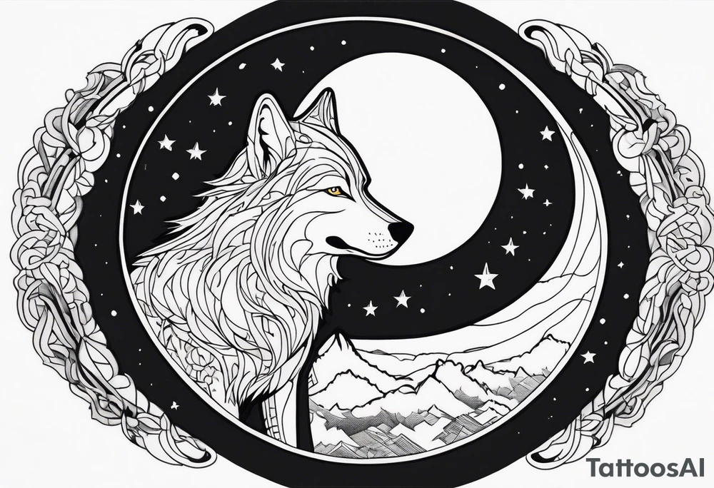 wolf in a moon tattoo idea