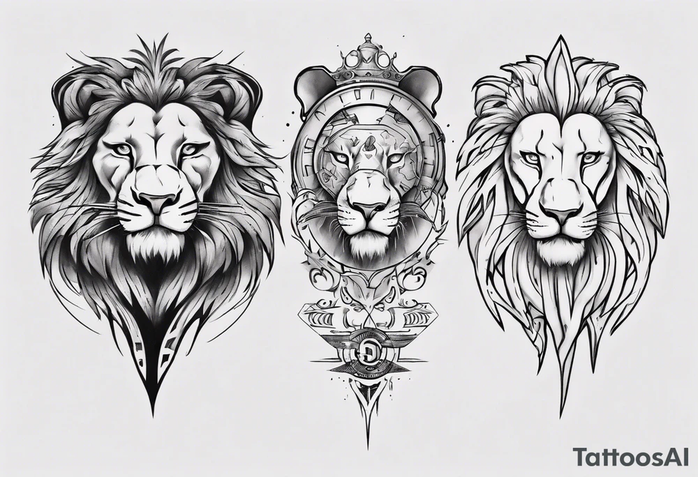 half lion face half words tattoo idea