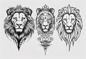 half lion face half words tattoo idea