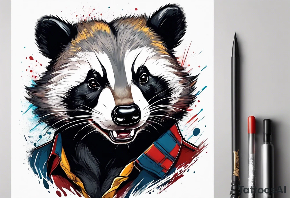 aggressive and killer face badger/wolverine with cute smile tattoo idea