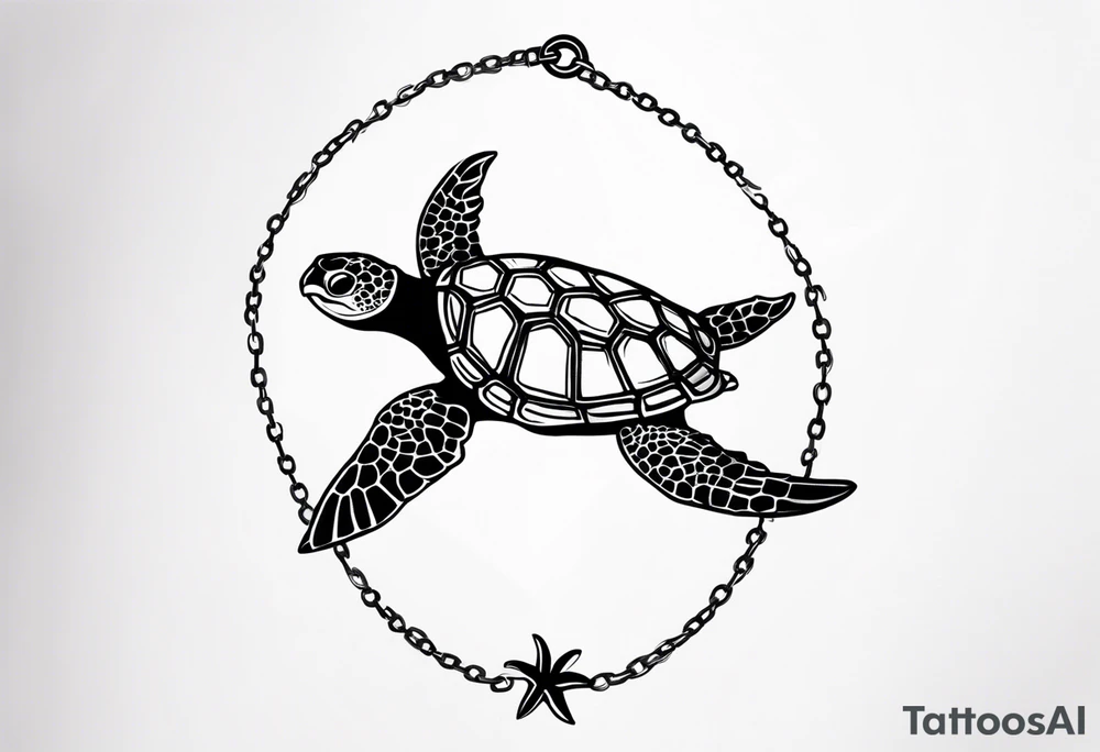 Turtle and starfish chain simple small tattoo idea