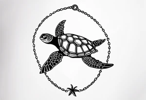 Turtle and starfish chain simple small tattoo idea