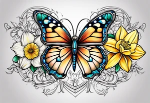 Butterfly, star and daffodils tattoo idea