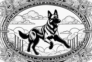 German Shepherd running into the clouds. tattoo idea