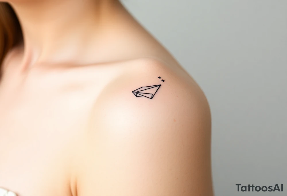 a paper plane in a line tattoo with a play, a pause, a stop, and a rewind symbol in it tattoo idea