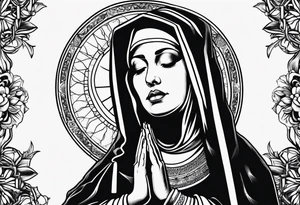 nun with nails in her eyes praying to god tattoo idea