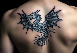 network security red team offensive security theme. Kali linux dragon emblem breaking through skin. Underneath the skin is a techy design like a circuit board or network map tattoo idea