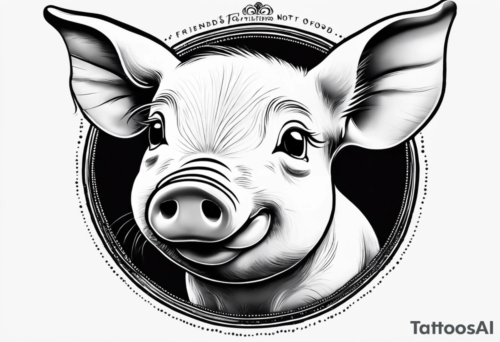 cute piglet.
with text: "friends not food" tattoo idea
