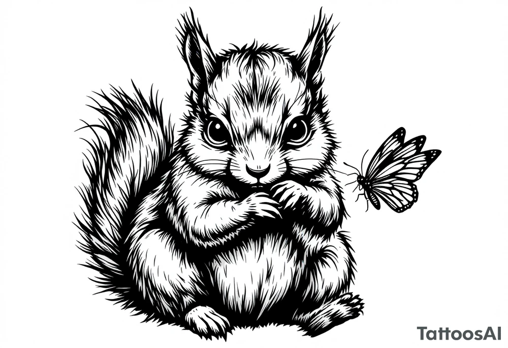 A Squirrel with a butterfly in hands tattoo idea