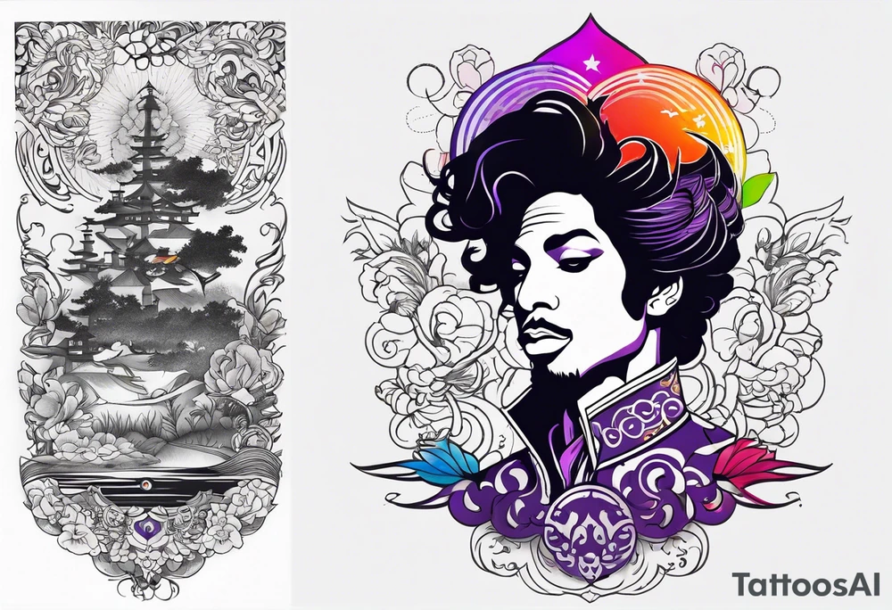 Tattoo honoring the musician Prince that also incorporates Pride colors. No symbols, and no faces. tattoo idea