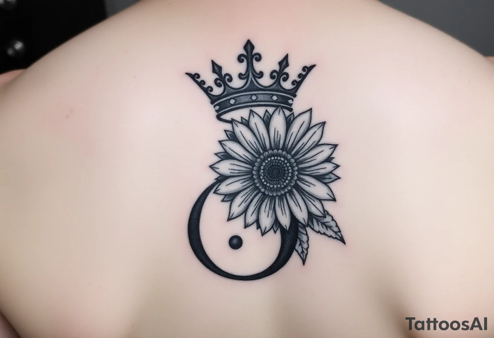 Letter g lettering with a crown and sunflower tattoo idea