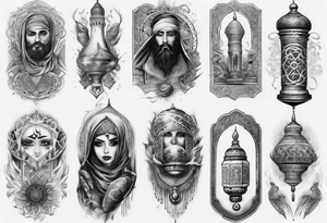Full sleeve arabic theme realistic tattoo idea