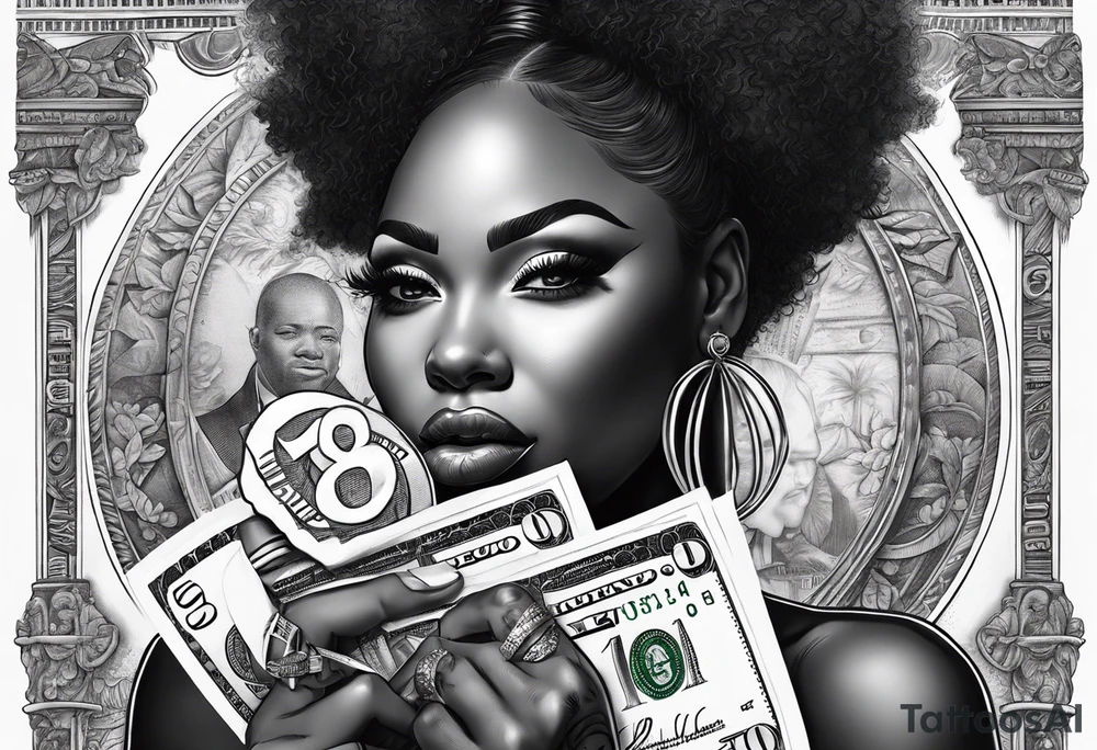 black woman bitting money tattoo idea