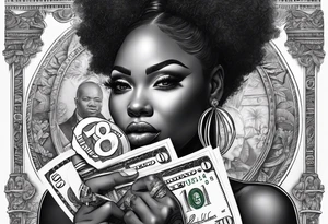 black woman bitting money tattoo idea