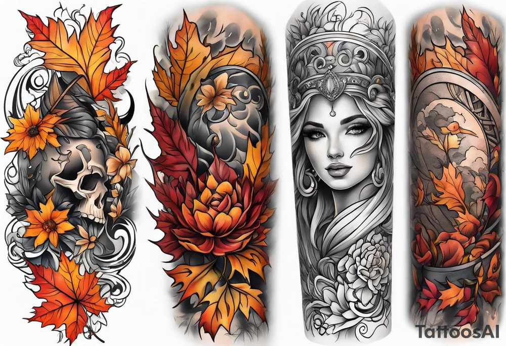 sleeve tattoo in fall colors tattoo idea