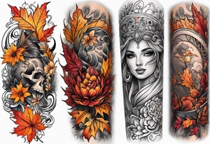 sleeve tattoo in fall colors tattoo idea