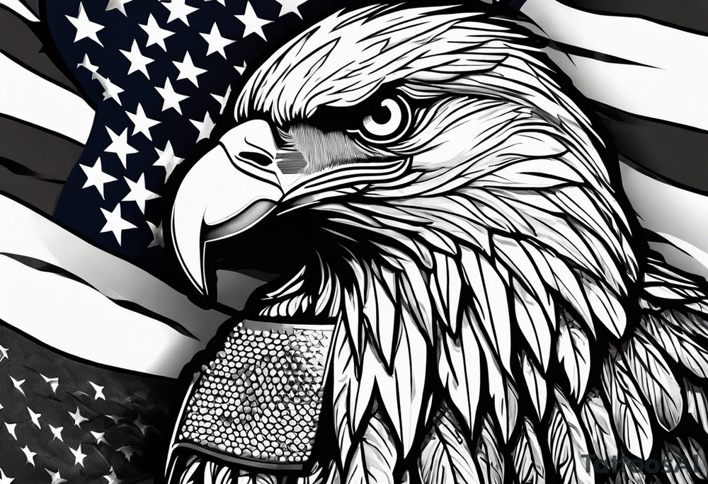 Bald eagle and a spartan helmet with American flag background tattoo idea
