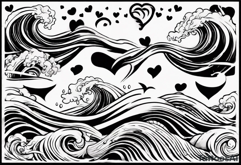 heart which is also a Japanese wave painting tattoo idea