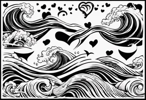 heart which is also a Japanese wave painting tattoo idea