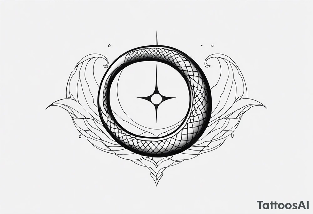 A snake wrapped around an arm, a crescent moon in the middle, a tongue in the form of a crescent tattoo idea