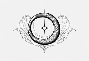 A snake wrapped around an arm, a crescent moon in the middle, a tongue in the form of a crescent tattoo idea