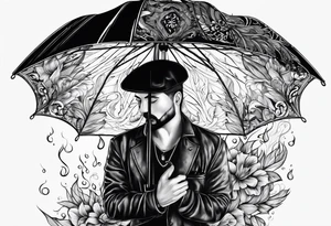 fire under an umbrella raininh tattoo idea