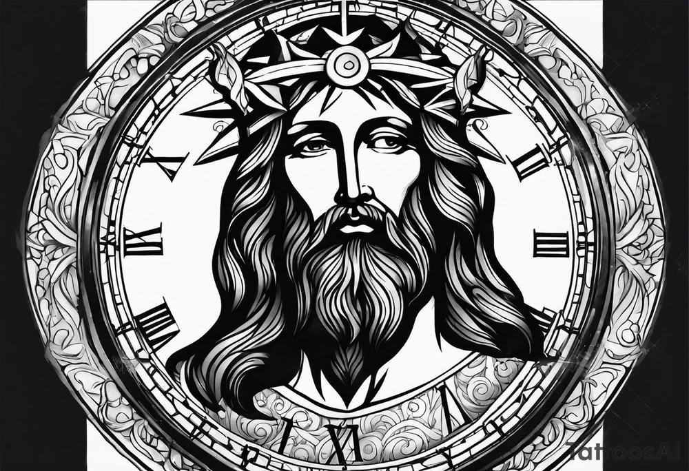 Clock with Jesus tattoo idea