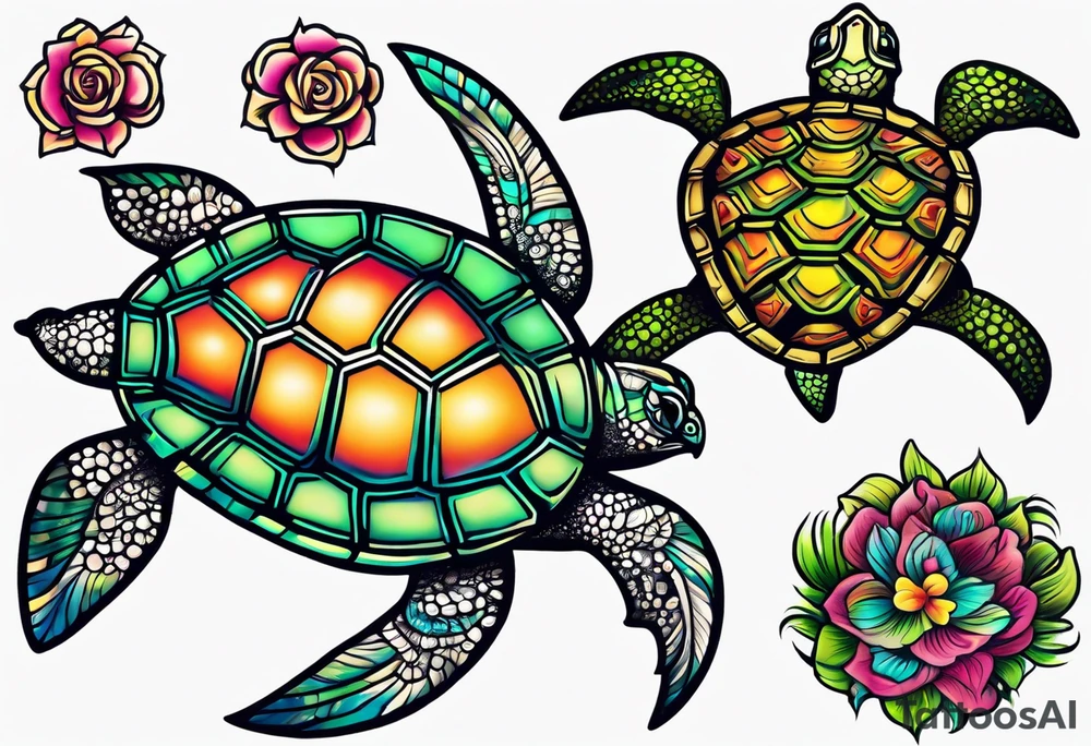 tropical psychedelic turtle's back, top down view, as seen from above tattoo idea