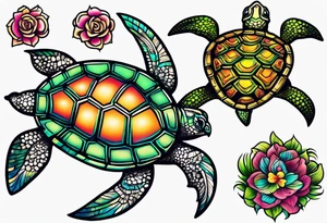 tropical psychedelic turtle's back, top down view, as seen from above tattoo idea