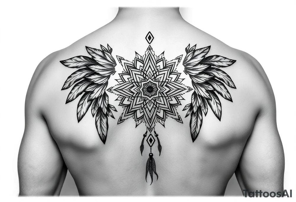 spiritual feathers ornamental mandala shaman tattoo idea