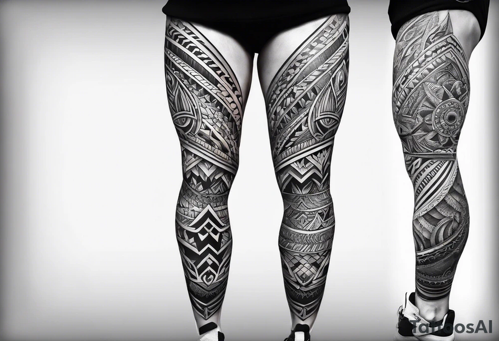 tribal leg sleeve tattoo idea