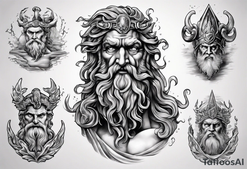 realistic poseidon greek mythology tattoo idea
