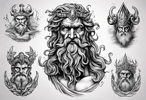 realistic poseidon greek mythology tattoo idea