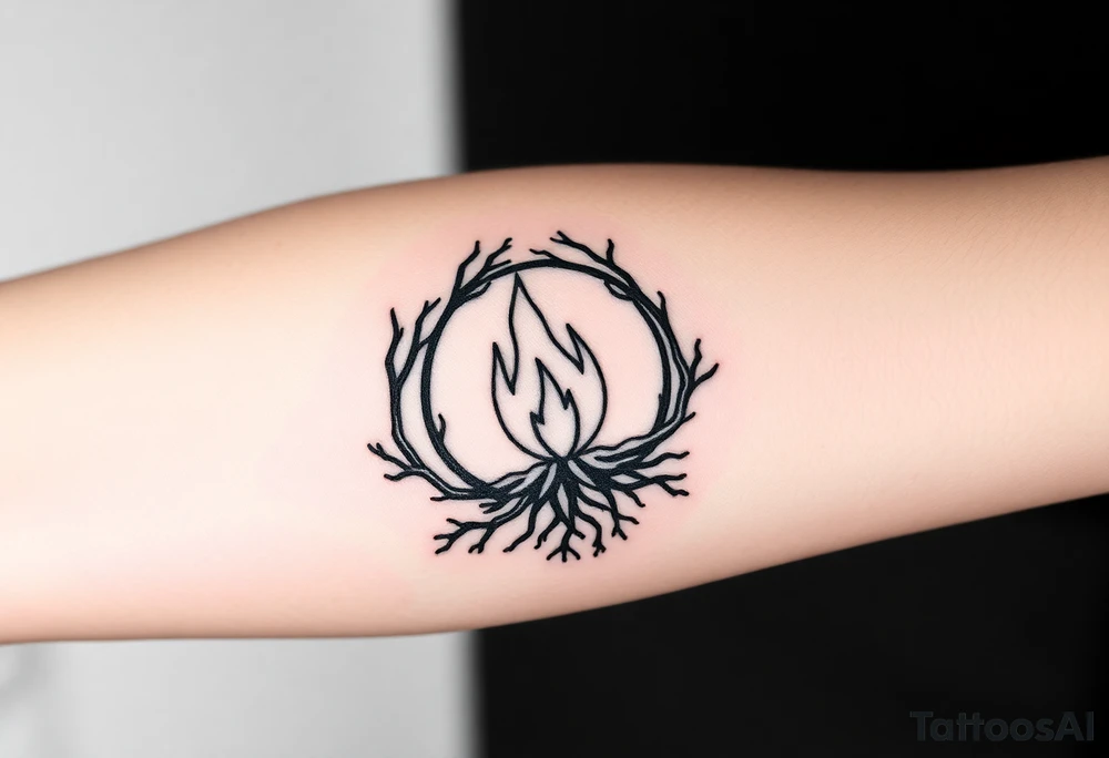 a round flame imprisoned in a roots circle tattoo idea