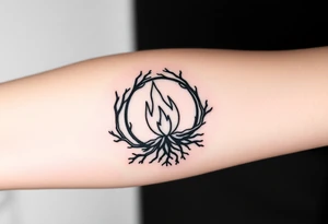 a round flame imprisoned in a roots circle tattoo idea