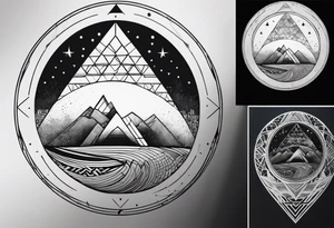 geometric simple moon with triangles inside a circle tattoo idea