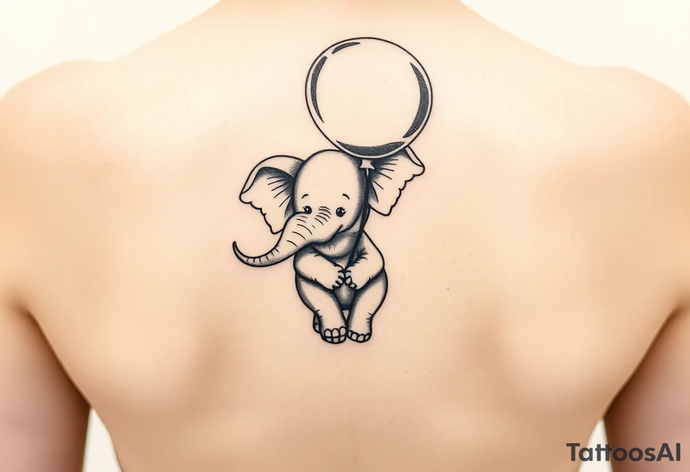 Baby elephant in hour glass holding autism balloon tattoo idea