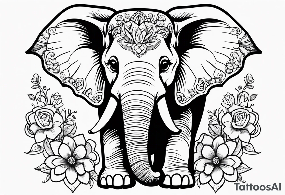 elephant with flowers tattoo idea