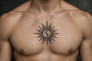 sun with the strength symbol in the middle tattoo idea