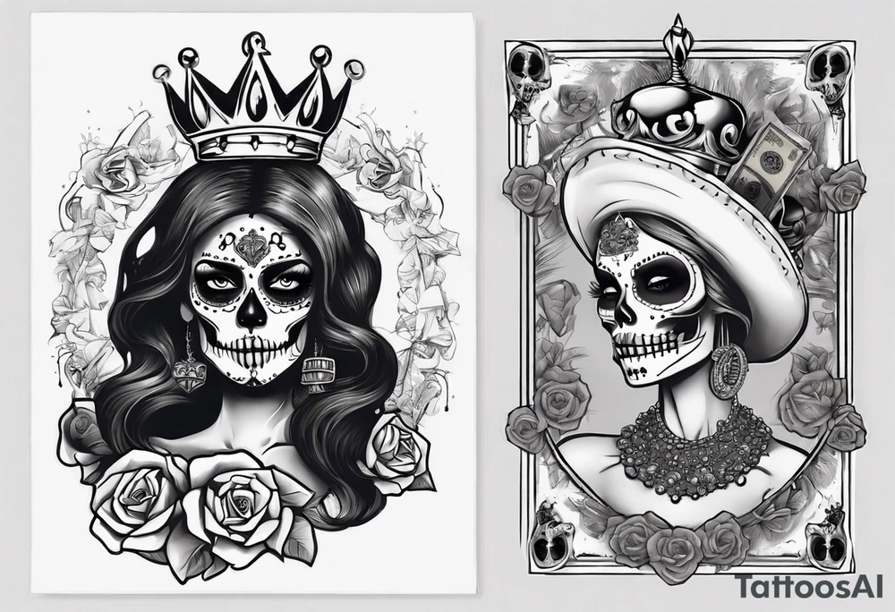 santa la muerta with money and crown
on the card tattoo idea