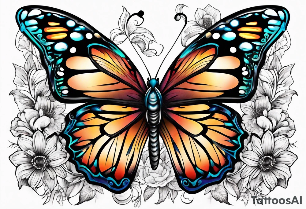 animal butterfly , flower tattoo idea