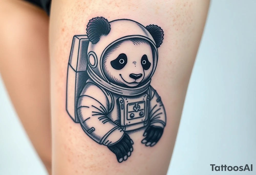 Panda with astronaut suit in outer space tattoo idea