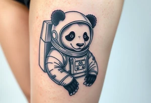 Panda with astronaut suit in outer space tattoo idea