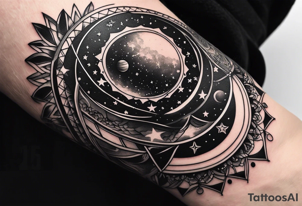 Wrist tattoo as a bracelet and inside of this bracelet there are galax, stars, planets tattoo idea