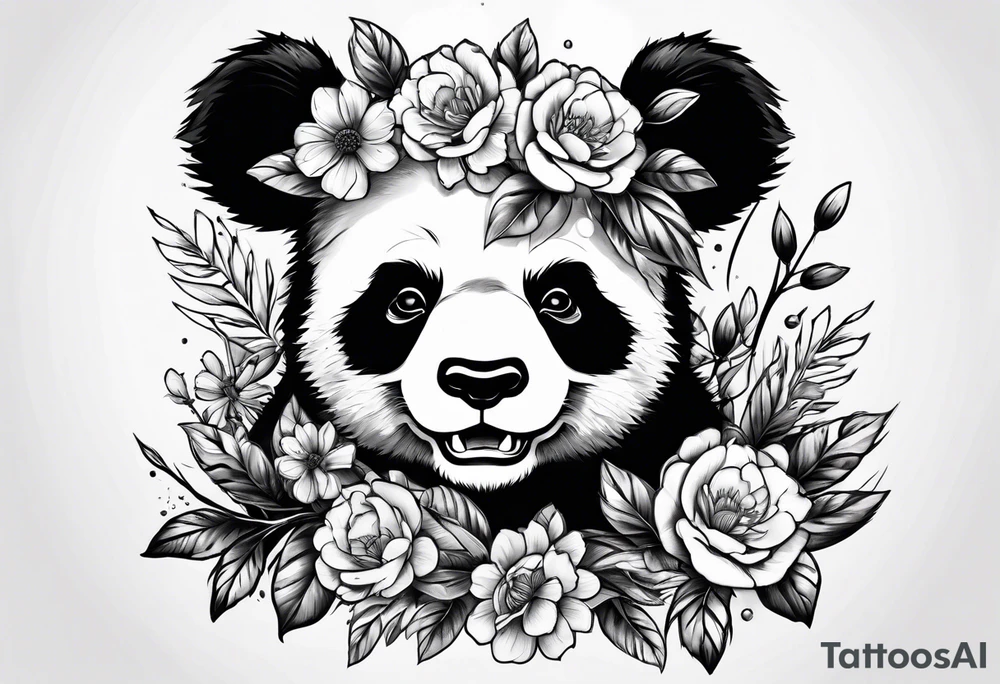 Punk Panda with flowers tattoo idea