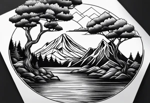 Tree mountain water tattoo idea