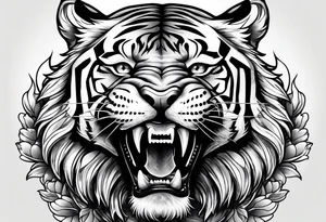 Tiger wearing crown mouth open tattoo idea