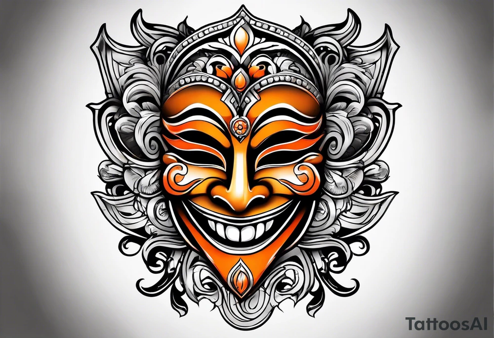 Laughing mask that is orange and black simple tattoo idea