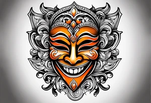 Laughing mask that is orange and black  simple tattoo idea